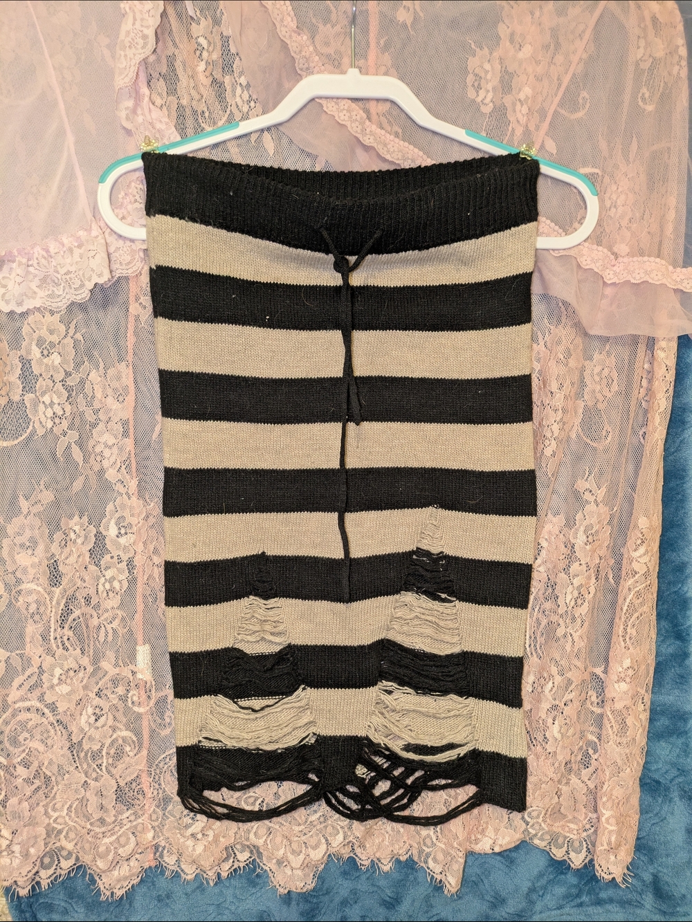 Double Zero Black and Beige Striped Knit Skirt